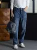Jeans casuales clásicos retro azules para hombre, alto contenido de algodón, lavados, de pierna recta, ligeramente anchos, estilo old money, pantalones adelgazantes para el trabajo