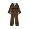 Fuxijiada Bestseller Outono/Inverno De Rong Algodão Amigo da Pele Roupa de Casa Conjunto de Pijama Renda Decote V Conjunto de Duas Peças Usável