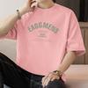 Camiseta de algodón pesado estilo americano 260g para hombre, manga corta de verano, holgada, cuello redondo, ropa top, algodón estampado con letras, manga media