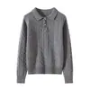 Suéter de tricô de lã pura novo para o início do outono, com gola virada e mangas compridas, suéter feminino trançado moderno, jaqueta casual, blusa básica