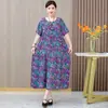 Vestido de Algodão e Seda de Alta Qualidade para Mulheres Verão Novo Roupas para Mães de Meia-Idade Tamanho Grande Solto Cobertura da Barriga Emagrecimento Saia de Algodão Artificial
