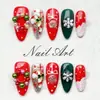 Uñas Vestibles Navideñas de Venta Caliente Transfronterizas, Uñas Color Rosa Perla Estilo Francés Blanco, Colección Desmontable de Arte para Uñas Navideñas