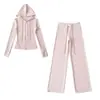 Conjunto de Ropa Deportiva de Yoga Cálida de Terciopelo Nuevo Otoño e Invierno Conjunto de Dos Piezas Versátil Sudadera con Capucha Adelgazante Chaqueta Pantalones Rectos de Pierna Ancha