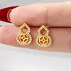 Populares Aretes de Oro Arena Vietnamita, Tendencia Nacional Aretes de Zirconio Cepillado Forma de Calabaza para Mujer, Nuevo Estilo Chino, Joyería de Imitación de Oro Duradera