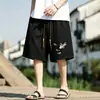 Pantalones cortos de verano para hombre, estilo chino con bordado de grulla, talla grande, pierna recta, hasta la rodilla, finos, holgados, deportivos casuales