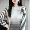 Suéter de punto de algodón puro otoño nuevo colorblock a rayas cuello redondo corte holgado estilo coreano versátil top de manga larga para mujer
