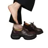 Mocasines Retro de Suela Gruesa para Mujer 2026 Primavera Nuevos Zapatos con Cordones de Tacón Grueso que Aumentan la Altura Moda Versátil Zapatos de Cuero