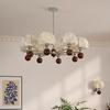 Araña de Sala de Estar Vintage Estilo Francés, Luz Principal de Tela Estilo Nanyang de Mediados de Siglo para Sala de Estar, Lámpara de Madera de Nogal Estilo Wabi-Sabi para Comedor y Dormitorio