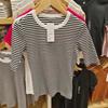 Agotado 2032 Verano Ropa de Mujer Rayas Acanaladas Cuello Redondo Camiseta Manga Tres Cuartos Casual Holgada 458962