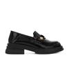 [Zhike] Sapatos de couro com sola grossa, salto grosso e fivela dourada para mulheres, novidade outono 2023, bico quadrado, mocassins versáteis com pequena moeda dourada
