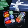 Colar com Pingente de Cristal Natural Multicor Lapidado Resina Epóxi Conjunto Caixa Pingente de Cristal Amostra Mineral