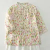 Camisa Floral Casual Artística de Verão 2026 Versátil Super Bonita Nicho Francês Gola Redonda Manga Curta Fina para Mulheres