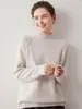 Suéter feminino de malha de cashmere com gola alta parcial, outono/inverno 2026, grosso e quente, caimento solto, versátil e casual
