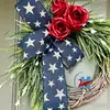 Nuevo producto transfronterizo de Amazon: Corona del Día de la Independencia de Estados Unidos con hortensias, rosas, guirnalda roja, blanca y azul, adorno colgante decorativo