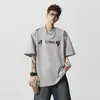Camiseta Masculina Manga Curta Regular de Peso Pesado, Nova Tendência de Verão High Street com Letras a Laser, Gola Redonda Solta, Manga Meia