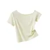 Nueva camiseta corta de algodón y lino para mujer de verano, corte ajustado, hombros descubiertos, manga corta, estilo coreano moderno, top liso simple