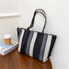 Bolsa tote portátil de lona listrada vertical com zíper 2024 nova grande capacidade Moda bolsa grande bolsa de ombro
