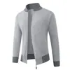 Suéter masculino de outono e inverno estilo americano de luxo leve, novo cardigã jaqueta de tricô com zíper e blocos de cor slim fit, suéter moderno de manga longa