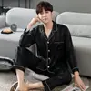 Pijama para Hombre Pijama de Primavera y Otoño para Hombre Manga Larga Delgado Seda Estilo Coreano Tallas Grandes Traje Casual Seda Helada Ropa de Casa