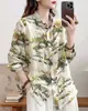 Nova Estilo Primavera e Outono Camisa Floral de Ráfia Cor Macaron, Blusa Fina Estampada Solta e Versátil para Mulheres, Atacado
