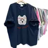 Camiseta de Manga Corta de Algodón Puro Estilo Americano para Hombre y Mujer, Estampado Casual de Perro de Dibujos Animados, Top Holgado de Media Manga Estilo Urbano de Alta Gama