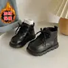 Botas curtas de outono e inverno para bebê, sapatos de bebê com solas macias, sapatos infantis para caminhar, botas forradas com fleece para meninos, botas estilo Dr. Martens para meninas, sapatos para bebês