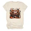 Camiseta feminina da Amazon Wish, transfronteiriça europeia e americana, de caimento solto, com estampas de bezerro de três cabeças, abóbora em carroça e folha de bordo, gola redonda, mangas curtas