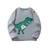 Roupas infantis transfronteiriças: Camiseta infantil de manga comprida para 26 anos com estampa de dinossauro de desenho animado, gola redonda, top casual para bebês, vestuário em estoque