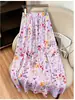 Falda midi de cintura alta floral fluida línea A para mujer, nuevo estilo de verano, adelgazante, longitud media, falda con estampado vintage