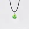 Dulce Flor de Cerezo Seca Narciso Hoja Verde Collar Bola de Cristal Cadena de Acero Inoxidable Colgante Clavícula Joyería Hecha a Mano