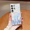 Capa de celular magnética para Galaxy S25/S26 Ultra com pintura a óleo aquarelada de tulipa azul e branca, capa transparente para atacado