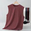 Chaleco Blanco de Algodón y Seda para Hombre Fitness Secado Rápido Hielo de Seda Sensación Fresca 7A Antibacteriano Sin Mangas Camiseta Deportiva Color Sólido