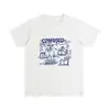 Elegante Top Casual Juvenil Estampado para Mujer, Camiseta Blanca de Algodón Puro para Verano, Corte Holgado, Hombro Normal, Mangas Cortas