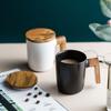 Taza Creativa de Cerámica de 350 ml con Asa de Madera y Tapa de Madera para Beber Agua, Leche y Café, Fábrica de Liling