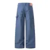 K5627 Retro Americano Calle Alta Unisex Vintage Lavado Diseño Desestructurado Salpicaduras de Tinta Jeans Anchos Sueltos para Hombre