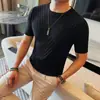 Nueva Camisa de Punto de Manga Corta con Cuello Redondo para Hombre de Verano, Camiseta de Media Manga de Jacquard de Lujo Ligero de Corte Delgado de Alta Gama