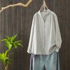 Estilo Artístico Japonés Estilo Fresco a Cuadros Suelto Doble Capa Hilo de Algodón Camisa Blanca de Manga Larga con Cuello Peter Pan para Mujer Top Camisa Base