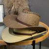 Sombrero de paja jazz de ala grande para mujer, ideal para verano, viajes al aire libre, protección solar, montañismo, vaquero occidental de moda para hombre.