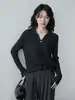 Primeira Roupa de Tricô com Gola Lapela Wu STUDIO Feminina Manga Longa Pulôver Versátil Emagrecedor Top Maduro Elegante Outono Inverno Casual