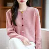 100% Lana Pura 2026 Otoño/Invierno Nuevo Estilo Suelto para Mujer Cuello Redondo Hilo de Puntos de Colores Botón Colorido Punto Grueso Abrigo Cardigan