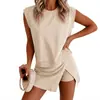 Traje Casual de Moda de Color Puro para Exportación Transfronteriza para Mujer Verano 2025 Nuevo Camiseta de Algodón Puro de Manga Corta Pantalones de Tres Cuartos Dos Piezas