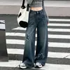 Calça Jeans Feminina Estilo Primavera e Outono para Crianças de Meia-Idade e Mais Velhas Estilo Coreano Elegante Calça Wide Leg Alunos do Ensino Médio Calça Casual de Outono Tendência