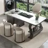 Conjunto de Mesa de Chá e Cadeiras Minimalistas de Ardósia Estilo Italiano, Mesa de Chá Simples Moderna para Uso no Escritório e em Casa, Mesa de Chá Pequena para Uso em Casa