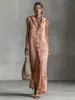 Estación Independiente Comercio Exterior Verano Europeo y Americano AliExpress Transfronterizo Nuevo Estilo Abotonado Sin Mangas Con Capucha Vestido Largo Ropa de Mujer