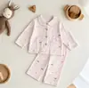 Pijamas de Otoño e Invierno para Niños y Niñas, Cárdigan con Solapa, Ropa de Casa, Trajes de Lana y Seda, Conjunto de Dos Piezas de Dibujos Animados para Niños Mayores