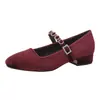 Zapatos de Mujer de Punta Cuadrada para Primavera y Otoño 2026, Nuevos Zapatos Mary Jane Franceses de Terciopelo, Tacón Bajo Plano, Boca Baja, Tacón Grueso