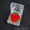 Anel de Flor Eterna Acrílico Transparente Rosa Dia dos Namorados Tanabata Caixa de Presente Flor Eterna para Mulheres com Anel de Pedido