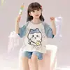 Pijama de Niña Estilo Verano Algodón Puro 2025 Nuevo Manga Corta Estilo Delgado Nezha Niñas Ropa de Casa para Niños Grandes Venta al por Mayor