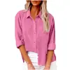Otoño 2025 Ebay Amazon Aliexpress Estilo Europeo y Americano Holgado Color Sólido Solapa Botón Manga Larga Algodón Lino Top para Mujer