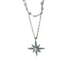 Collar de Lujo Ligero con Estrella de Seis Puntas de Diamante Completo y Perla en Forma de Luna con un Diseño Moderno, Estilo Minimalista Fresco, Nueva Cadena para Clavícula